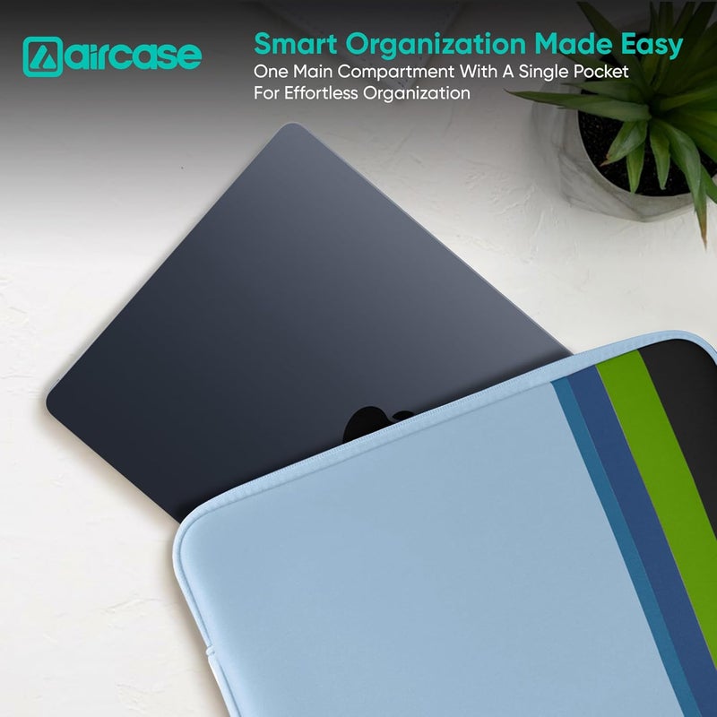 AirCase حقيبة لابتوب واقية تناسب لابتوب/ماك بوك برو/إير M1/M2 حتى 13.3 بوصة، خالية من التجاعيد، مبطنة، مقاومة للماء، غلاف نيون خفيف، للرجال والنساء، أزرق مائي - ضمان 6 أشهر - Image 3