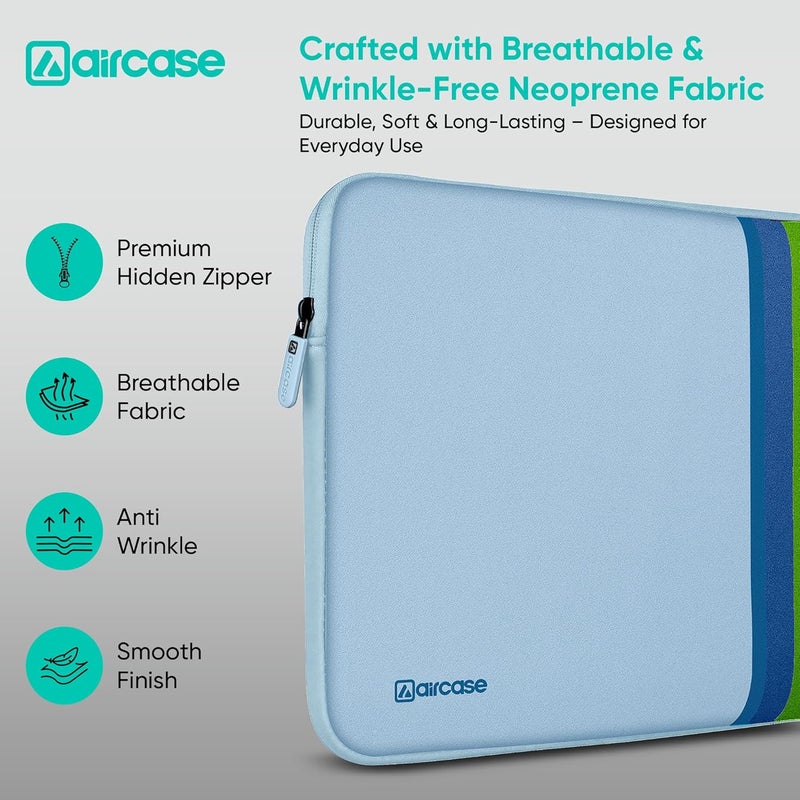 AirCase حقيبة لابتوب واقية تناسب لابتوب/ماك بوك برو/إير M1/M2 حتى 13.3 بوصة، خالية من التجاعيد، مبطنة، مقاومة للماء، غلاف نيون خفيف، للرجال والنساء، أزرق مائي - ضمان 6 أشهر - Image 5