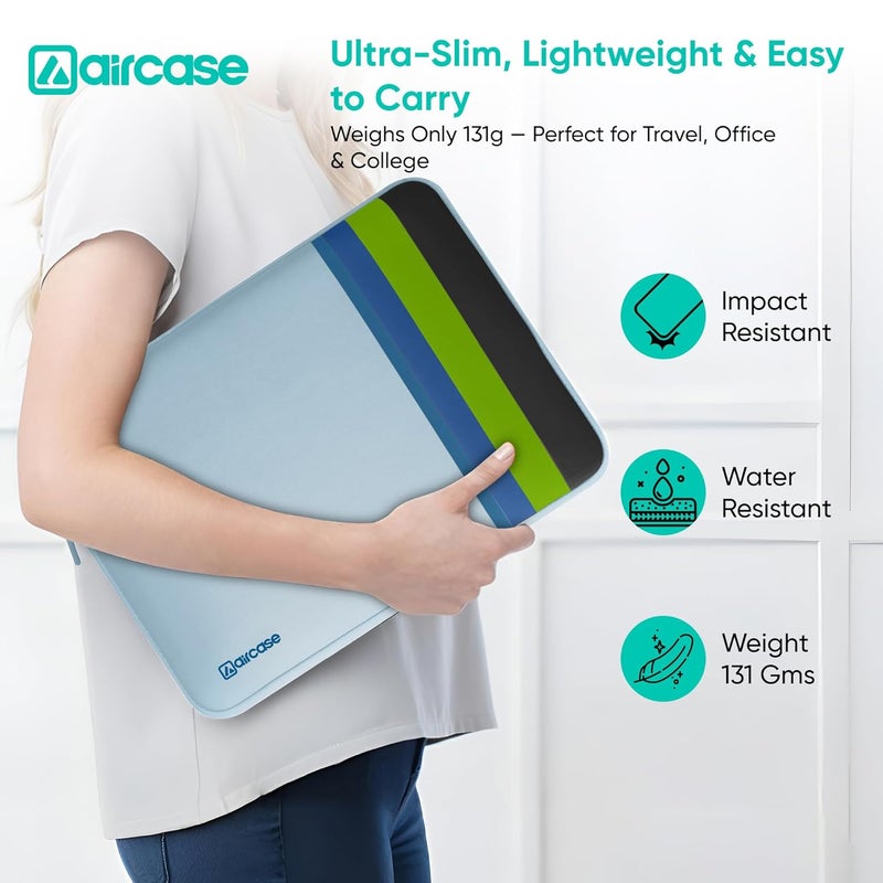 AirCase حقيبة لابتوب واقية تناسب لابتوب/ماك بوك برو/إير M1/M2 حتى 13.3 بوصة، خالية من التجاعيد، مبطنة، مقاومة للماء، غلاف نيون خفيف، للرجال والنساء، أزرق مائي - ضمان 6 أشهر - Image 4
