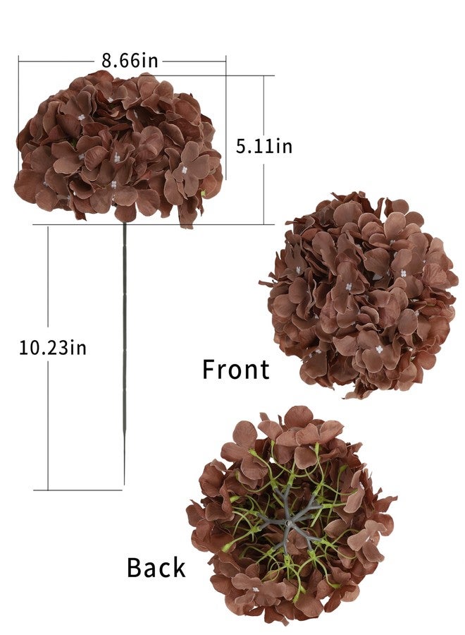 DuHouse Artificial Hydrangea Silk Flower Heads with Stem Fake Hydrangea Flowers for Wedding Home Garden Centerpiece Pack of 6(Mocha Brown) - Image 2