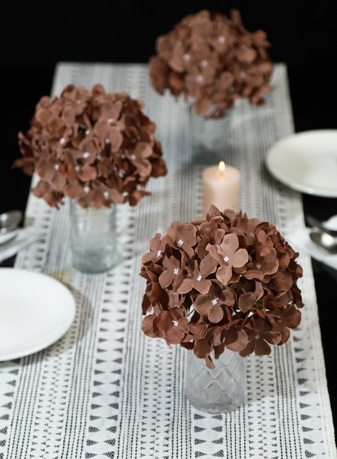 DuHouse Artificial Hydrangea Silk Flower Heads with Stem Fake Hydrangea Flowers for Wedding Home Garden Centerpiece Pack of 6(Mocha Brown) - Image 3