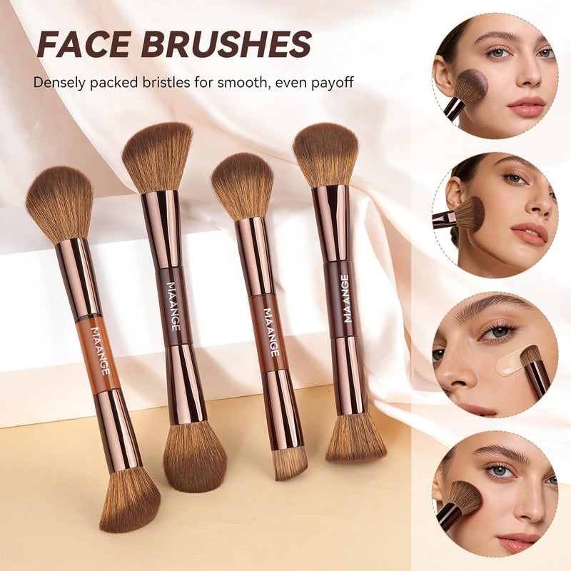 MAANGE 13 Pcs Foundation Makeup Brush Set With Bag, Make up Brushes, Double-End Multi Functional Makeup Brushes, Professional Face Brush Set Tools For Liquid Powder Concealer Cream Blush (Brown) - Image 5