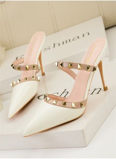 Eloshman Shallow Mouthed Pointed Hollow Metal Rivets With Patent Leather Sandals White  - Image 1