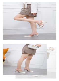 Eloshman Shallow Mouthed Pointed Hollow Metal Rivets With Patent Leather Sandals White  - Image 3