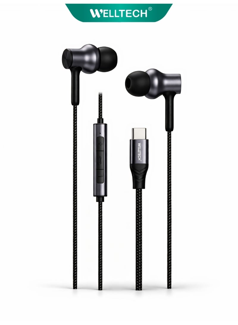 WELLTECH Type-C Earphones Wired USB-C Headphones with Mic Deep Bass Noise Isolation Handsfree for Android iPhone 15 – WELLTECH HFD40 - Image 3
