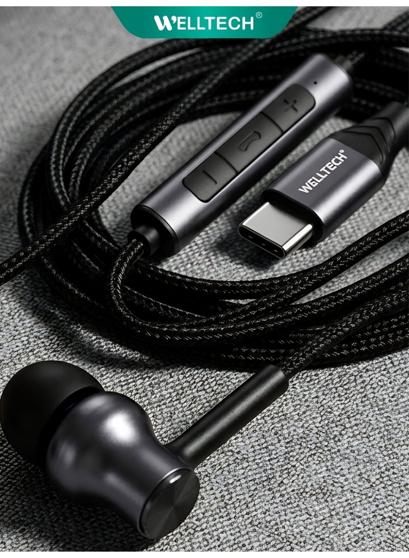 WELLTECH Type-C Earphones Wired USB-C Headphones with Mic Deep Bass Noise Isolation Handsfree for Android iPhone 15 – WELLTECH HFD40 - Image 1