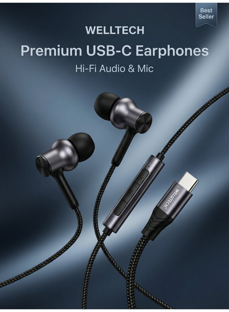 WELLTECH Type-C Earphones Wired USB-C Headphones with Mic Deep Bass Noise Isolation Handsfree for Android iPhone 15 – WELLTECH HFD40 - Image 5