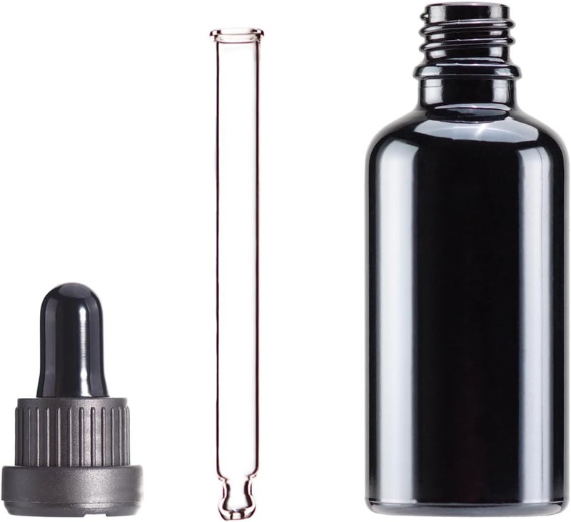 YIZHAO Glass Dropper Bottle 50ml Black, with Glass Pipette, for Essential Oils, Aromatherapy, Cosmetics, Laboratory, Pharmacy, Liquids, Travel – 12 Pieces - Image 4