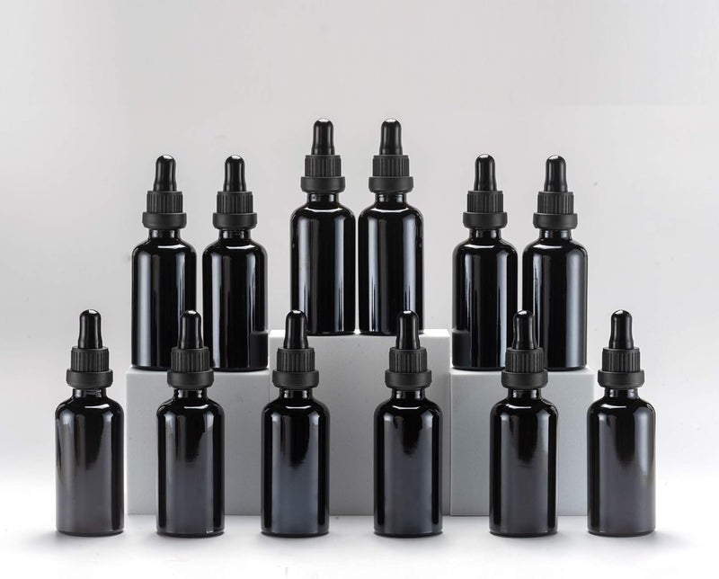 YIZHAO Glass Dropper Bottle 50ml Black, with Glass Pipette, for Essential Oils, Aromatherapy, Cosmetics, Laboratory, Pharmacy, Liquids, Travel – 12 Pieces - Image 1