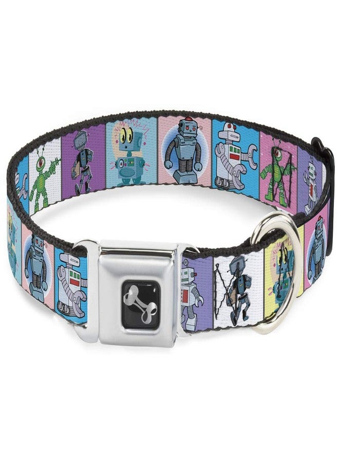 Buckle Down Dog Collar Seatbelt Buckle Robots Pastel Blocks 9 to 15 Inches 1.0 Inch Wide - Image 1