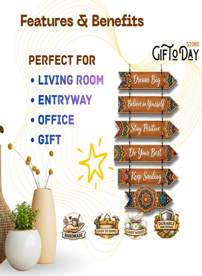 GIFTODAY لوحة جدارية خشبية معلقة من جيفت توداي لتزيين المنزل | لوحة جدارية تحفيزية وروحانية وحدائقية تحمل اقتباسات، مناسبة لغرفة المعيشة وغرفة النوم والمدخل والمكتب (احلم أحلامًا كبيرة) - Image 4