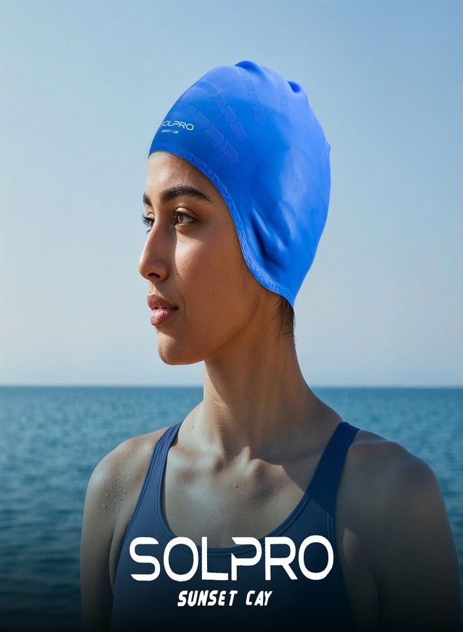 Solpro Sunset Cay Unisex Swimming Cap|for Men,Women,Boys,Girls,Athletes,Swimmers|for Training,Competition in Swimming Pool,Water Sport,Beach,Water Park & Activties|One Size Fits All(Blue) - Image 2