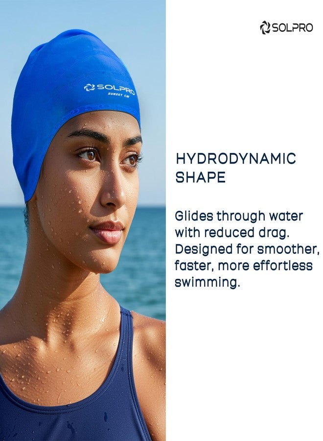 Solpro Sunset Cay Unisex Swimming Cap|for Men,Women,Boys,Girls,Athletes,Swimmers|for Training,Competition in Swimming Pool,Water Sport,Beach,Water Park & Activties|One Size Fits All(Blue) - Image 3