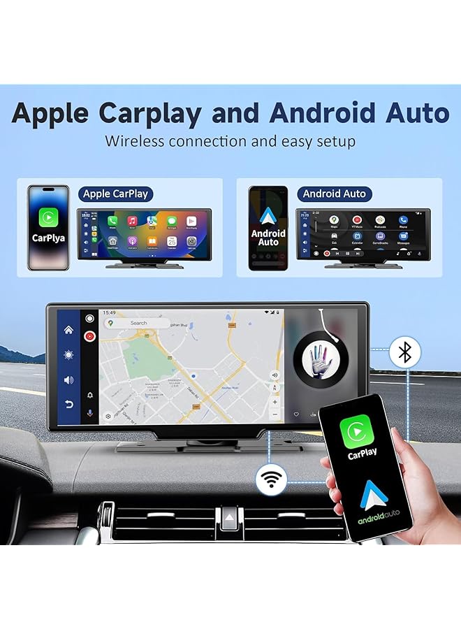 Generic Wireless Carplay Screen For Car, 10.26" Portable Car Radio With Camera 4K Front &1080P Rear, Carplay Screen For Car With 64G Tf, Siri/Google, Aux/Fm - Image 4