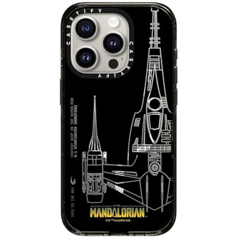 Casetify Impact iPhone 15 Pro Case 【Mandalorian Co-Lab / 8.2ft Drop Protection/Compatible with Magsafe】 - N-1 Starfighter - Clear Black - Image 1
