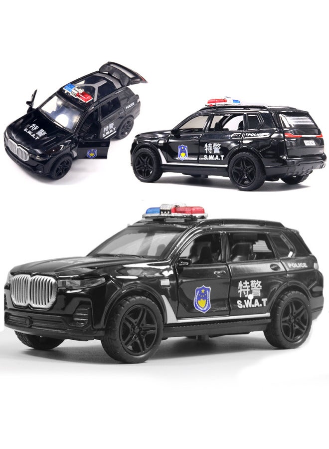 (Bagged) Children's Simulation Acousto-optic Alloy Car Model Police Car Fire Boy Huili Off-road Car Toy-Color:Bao X7 Police Car Black  - Image 1