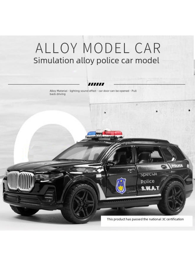 (Bagged) Children's Simulation Acousto-optic Alloy Car Model Police Car Fire Boy Huili Off-road Car Toy-Color:Bao X7 Police Car Black  - Image 2