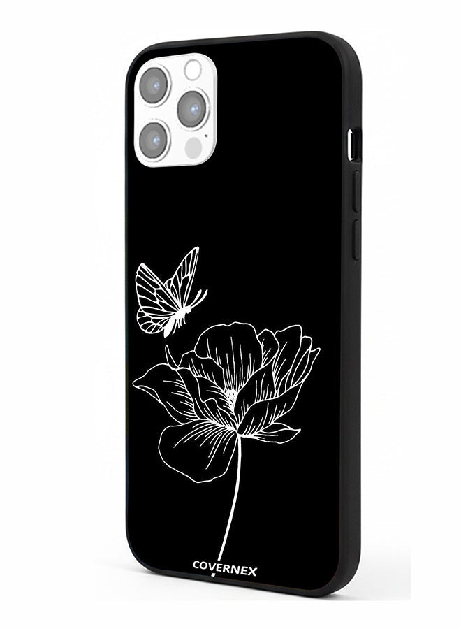 Covernex Apple iPhone 12 Pro Protective Case Cover Printed Featuring Minimalist Butterfly and Bloom Line Art - Image 1