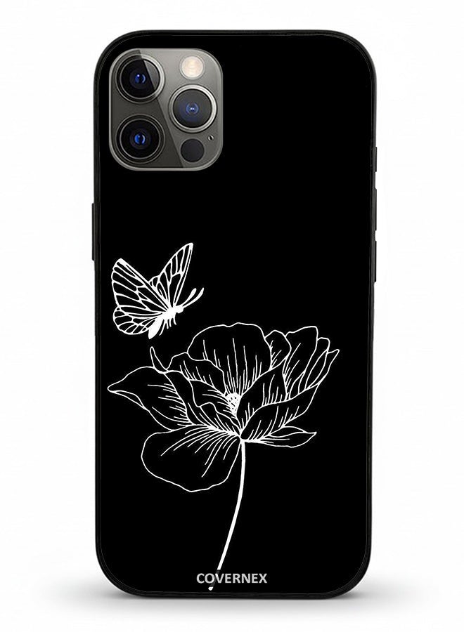 Covernex Apple iPhone 12 Pro Protective Case Cover Printed Featuring Minimalist Butterfly and Bloom Line Art - Image 2