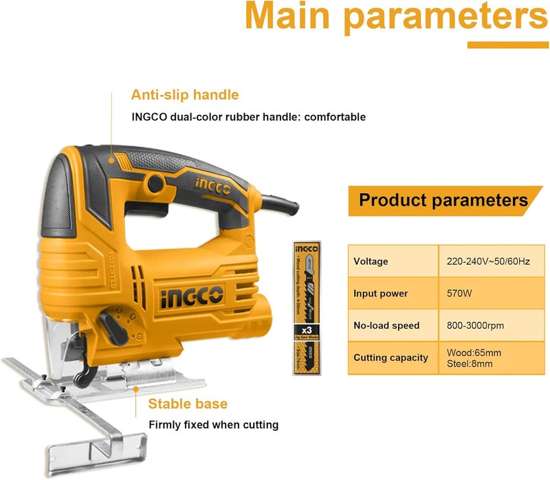 INGCO Jig Saw 570W 800-3000Rpm Variable Speed Control 4 Step Pendulum Function Js57028 - Image 3