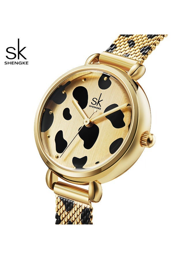 SK Shengke Women's Quartz Watch with Gold Leopard Print, 30M Waterproof, Small Personality - Image 4