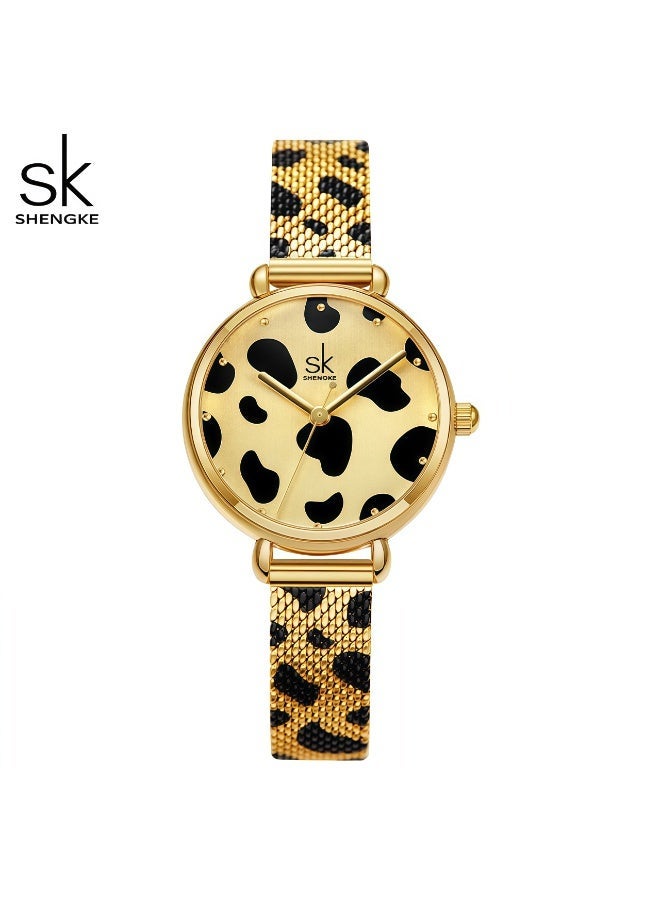 SK Shengke Women's Quartz Watch with Gold Leopard Print, 30M Waterproof, Small Personality - Image 1
