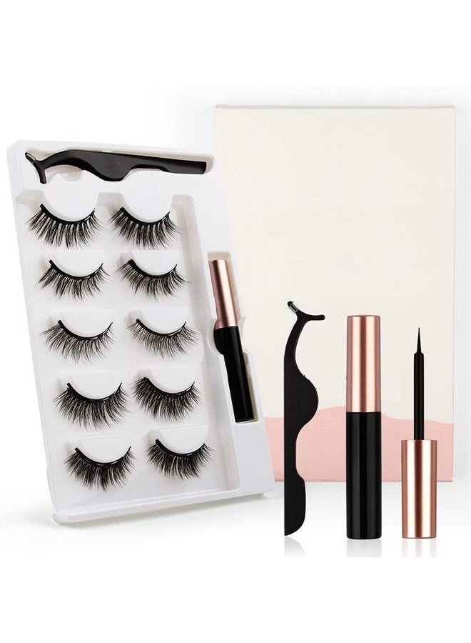 Vinayakart Magnetic Eyelashes With Eyeliner, 3D Magnetic Eyelashes Kit, 5 Pairs Reusable Magnetic False Eyelashes With Tweezers Inside (17/19/20/29/32) - Image 1