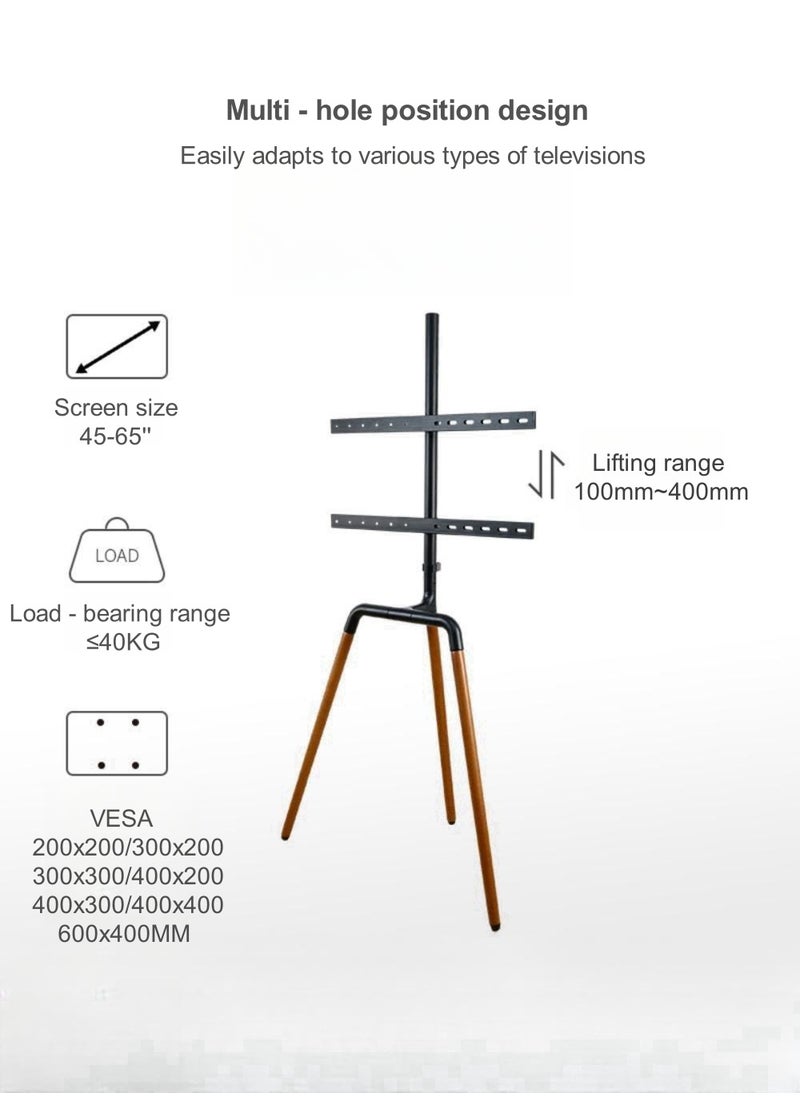 Modern Art TV Floor Stand, Universal TV Stand with 90°Swivel, Corner TV Stand with Tripod Base for 45-65-inch LED, LCD, OLED Flat and Curved Screens