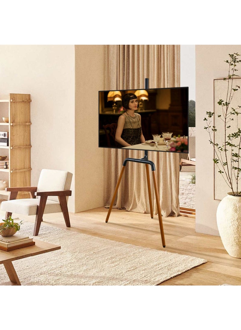 Modern Art TV Floor Stand, Universal TV Stand with 90°Swivel, Corner TV Stand with Tripod Base for 45-65-inch LED, LCD, OLED Flat and Curved Screens