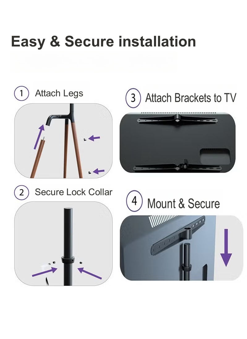 Modern Art TV Floor Stand, Universal TV Stand with 90°Swivel, Corner TV Stand with Tripod Base for 45-65-inch LED, LCD, OLED Flat and Curved Screens