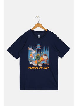 Space Jam Kids Boy Crew Neck Short Sleeve Graphic Print T-Shirt, Navy  - Image 1