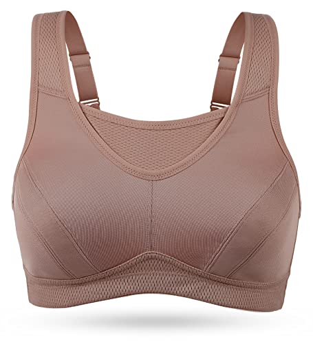 Wingslove Women's Full Coverage High Impact Wirefree Workout Non Padded Sports Bra Bounce Control (Amber,34B) - Image 2