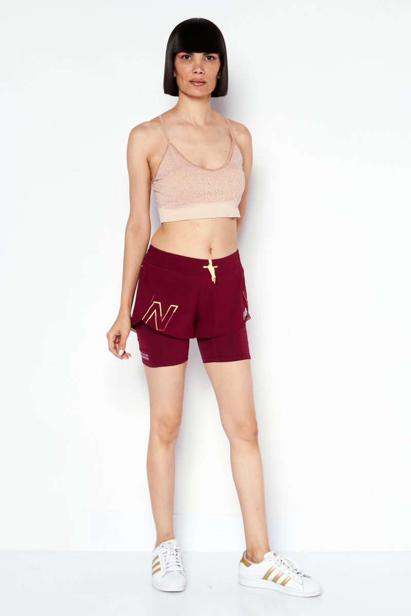 New Balance Women Sportswear Fit Training Shorts, Maroon  - Image 2