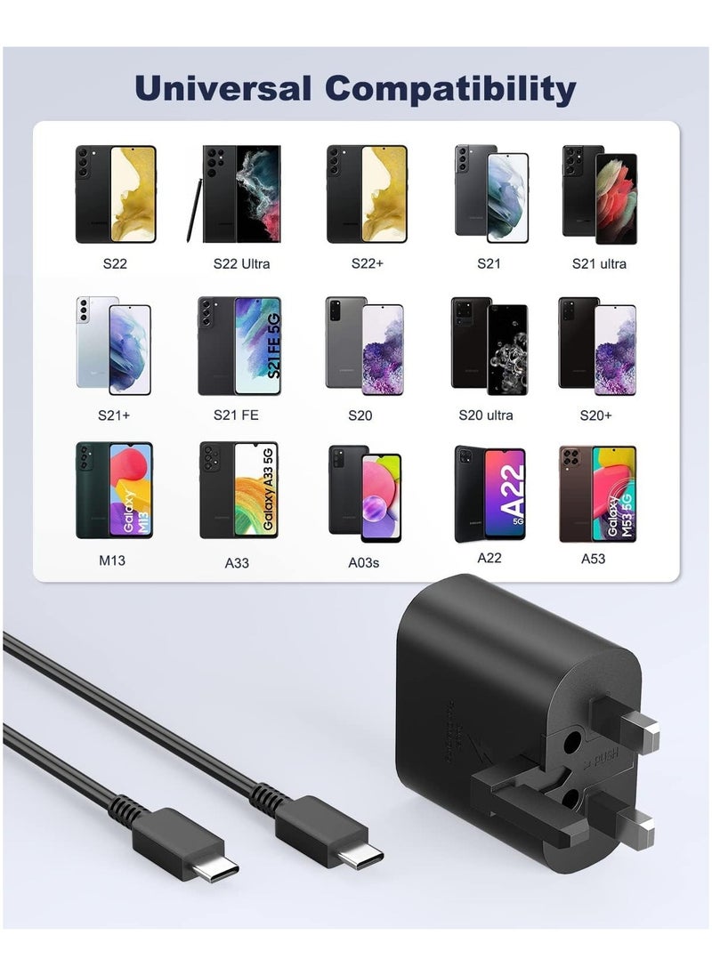 MMG - 25W Super Fast Charger Type C for Samsung Galaxy S24, S23, S22, S22 Ultra, S22+, S21, S20, A15, A25, A35, A55 5G, A05, A54, A53, A34, A32 TAB,USB C Super Fast Charger Adapter with USB C Charging Cable - Image 1