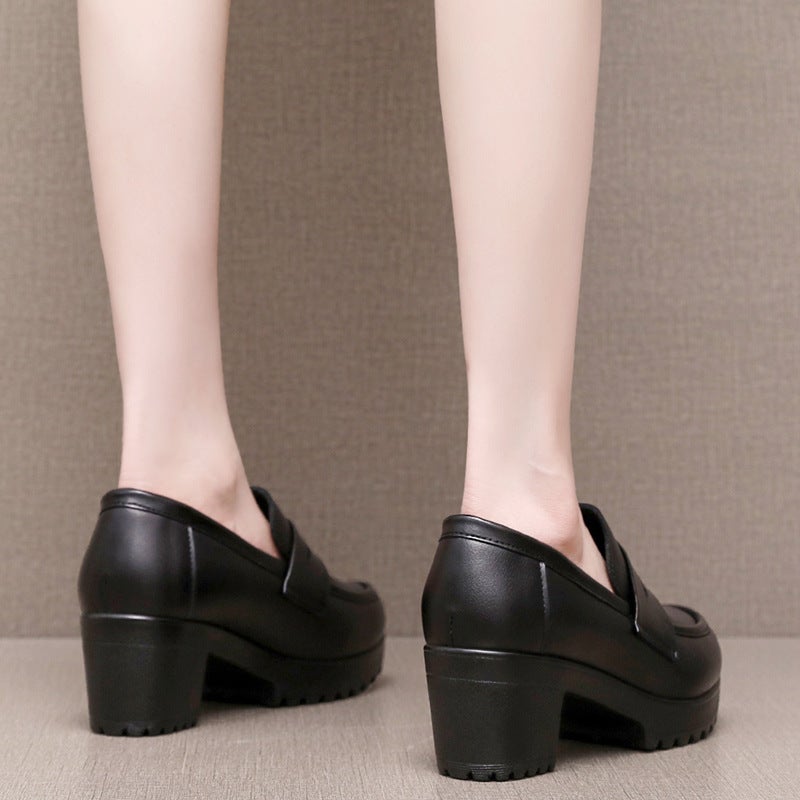 Frosted Loafers Women'S Women'S Shoes Thick Heeled Waterproof Platform British Leather Shoes Retro Black Slip-On Shoes - Image 5