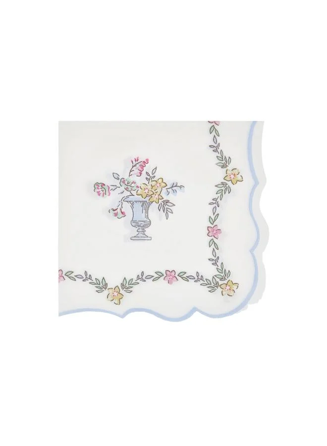 Chintz Border Large Napkins - Pack of 16 Paper Napkins with Waved Edge, Rococo Floral Design, Elegant Tableware for Garden Lunches, Afternoon Teas and Parties