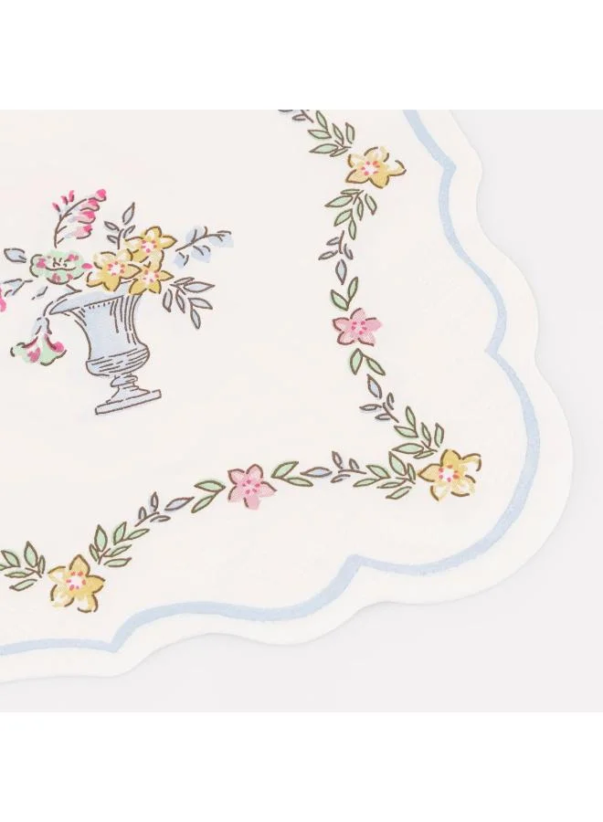 Meri Meri  Chintz Border Large Napkins - Pack of 16 Paper Napkins with Waved Edge, Rococo Floral Design, Elegant Tableware for Garden Lunches, Afternoon Teas and Parties  | Best Price UAE