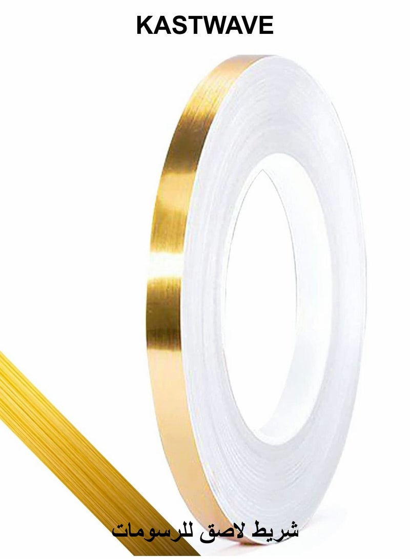 كاست ويف شريط فني جرافيكي، شريط معدني ذهبي اللون 1 سم × 50 مترًا، شريط فني يدوي الصنع لتزيين الجدران المميزة، الفنون الرسومية، تزيين الجدران، خزانة الملابس، الحمام، الأرضية، البلاط، السيارة - Image 1