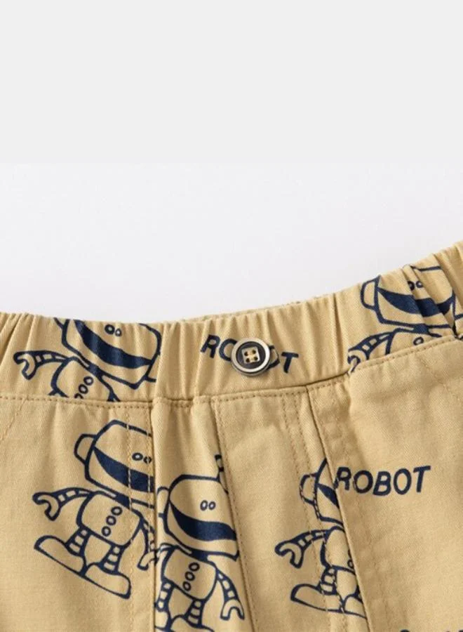 YUNIQEE Beige Regular Fit Mid Rise Printed Shorts