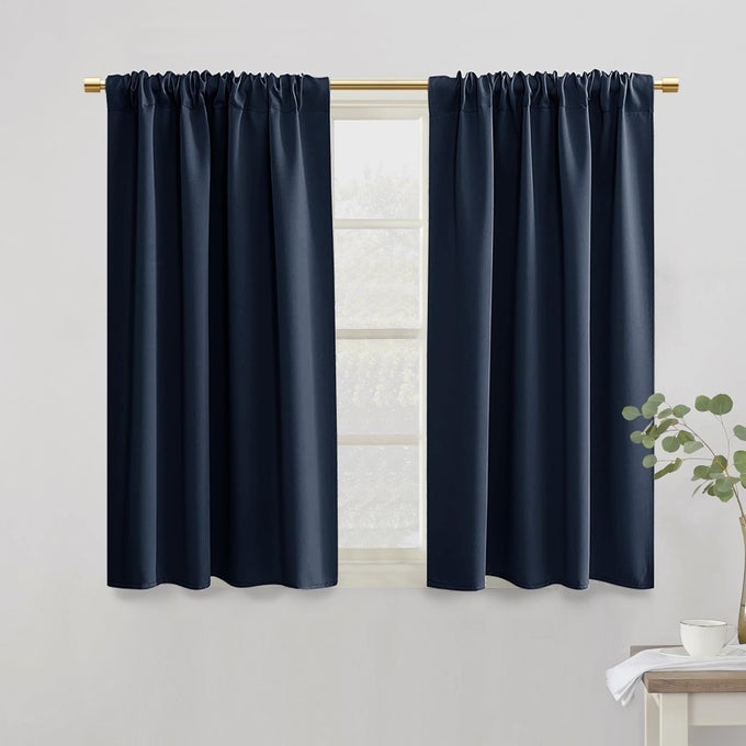 NAVY BLUE CURTAINS 2 PANELS FOR BOYS BEDROOMSHORT DARK ROOM DARKENING 42 INCH LENGTH LIGHT BLOCKING BLACKOUT DRAPES FOR BATHROOM BEDROOM