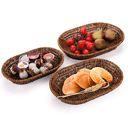 Hedume Set of 3 Wicker Baskets, Bread Baskets Sets, Tabletop Food Serving Baskets Trays, Handwoven Storage Basket Bin, Fruit Vegetables Sundries Storage Basket for Home, Restaurant, Bakery - Image 2