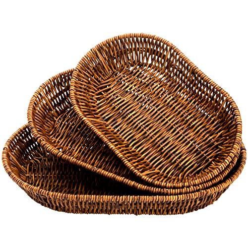Hedume Set of 3 Wicker Baskets, Bread Baskets Sets, Tabletop Food Serving Baskets Trays, Handwoven Storage Basket Bin, Fruit Vegetables Sundries Storage Basket for Home, Restaurant, Bakery - Image 1