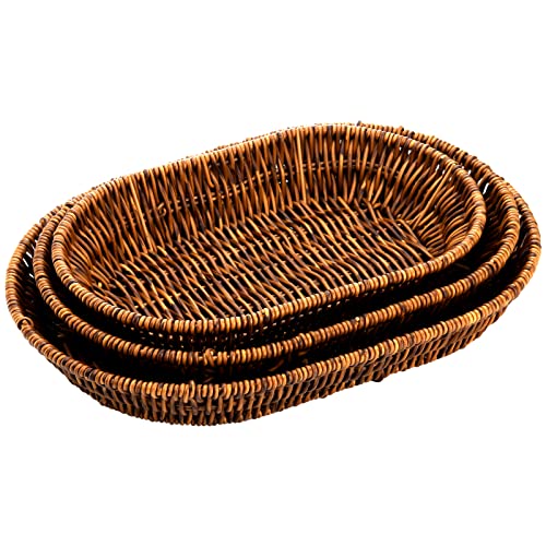 Hedume Set of 3 Wicker Baskets, Bread Baskets Sets, Tabletop Food Serving Baskets Trays, Handwoven Storage Basket Bin, Fruit Vegetables Sundries Storage Basket for Home, Restaurant, Bakery - Image 3