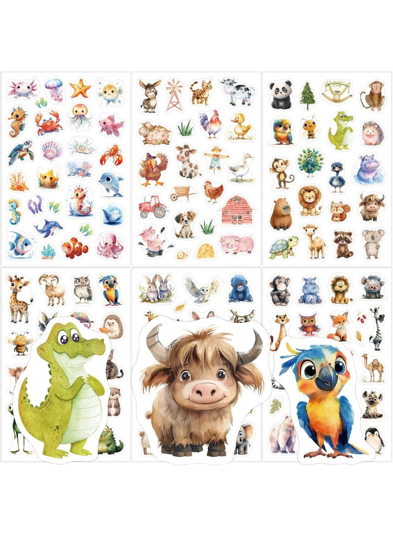 Capstro Kids Watercolor Animal Stickers – 6 Sheets Cute Cartoon Animal Stickers for Crafts, Journals, Scrapbooks & DIY Art Activities - Image 1