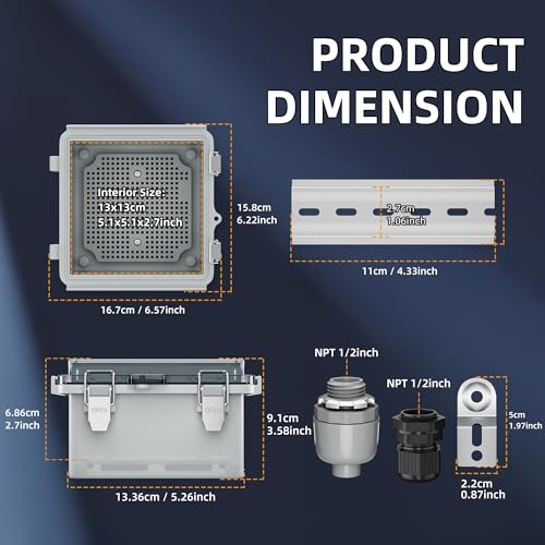 Joinfworld Outdoor Electrical Box, Metal Outdoor Enclosure Box Waterproof IP65 Junction Vented Enclosure Weatherproof with Cold-Rolled Steel Plate Fan Din Rail Cable Gland 15.7"x11.8"x7.9" - Image 2