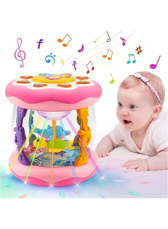 Baby Musical Light Up Toys 6-12 Months Ocean Projector Rotating Tummy Time Infant 0-3 3-6 7 8 9 Months Learning Crawling Pink Toys Babies 12-18 Month Boys Girls 1 2 3 Year Old Birthday Baby Gifts  - Image 1