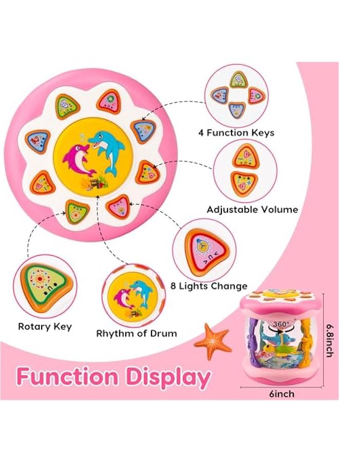 Baby Musical Light Up Toys 6-12 Months Ocean Projector Rotating Tummy Time Infant 0-3 3-6 7 8 9 Months Learning Crawling Pink Toys Babies 12-18 Month Boys Girls 1 2 3 Year Old Birthday Baby Gifts  - Image 2