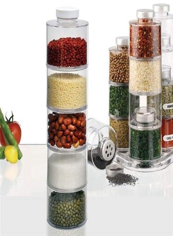 Ritmo Set of 6 Storage Spice Rack Tower Stacking Box Bottles with Sifter Lids for Home and Kitchen Man and Woman || Transparent Material - Image 1