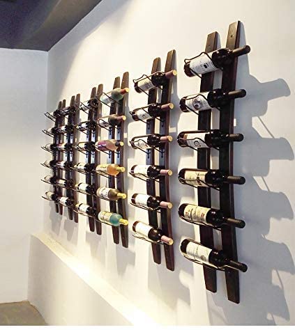DCIGNA Wall Mounted Wine Rack Barrel Stave Wine Rack Imported Pine Wood and Metal Wine Bottle Holder Rack  6 Bottles 40x76inch Red Wine Color