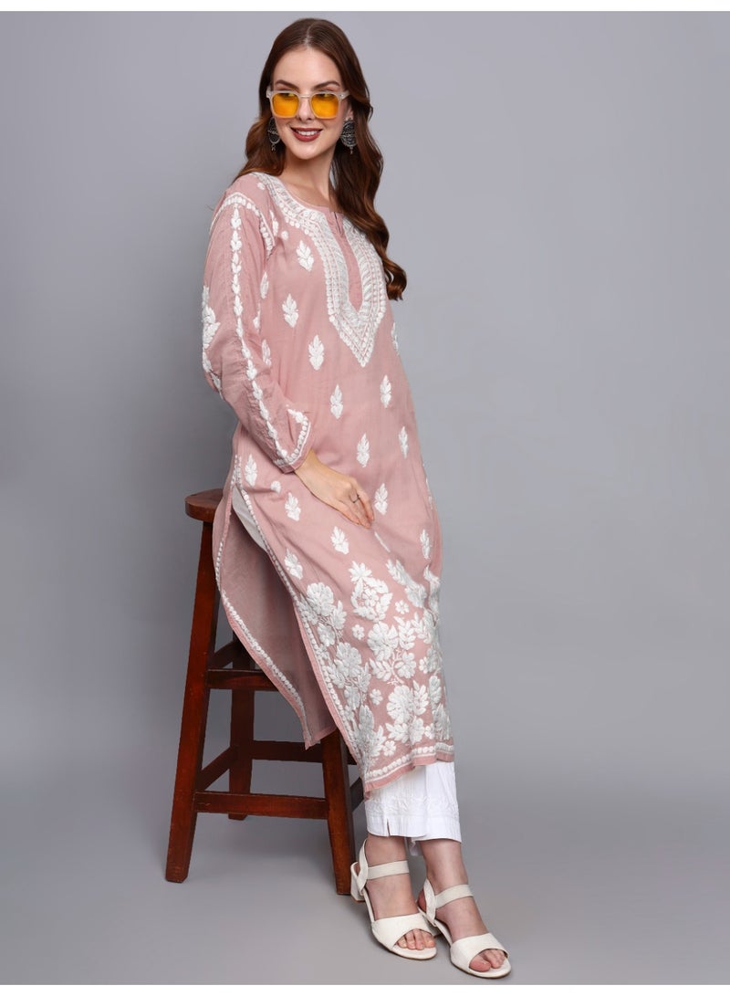 Alaya Women Hand Embroidered Chikankari Cotton Kurta -AL3723 - Image 1